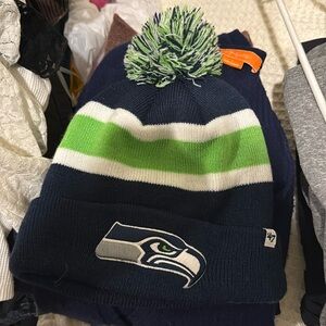 Nfl Seatle Seahawks Green, Blue and White Beanie Stocking Hat